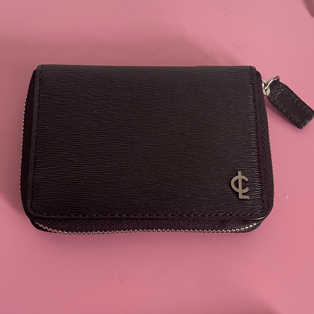 Coach Black Leatherware Card Zip Around Around Texttured Leather New
